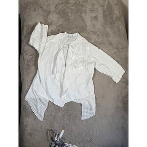 Color Me Cotton Linen Open Front‎ Cardigan Draped Lightweight White L Minimalist